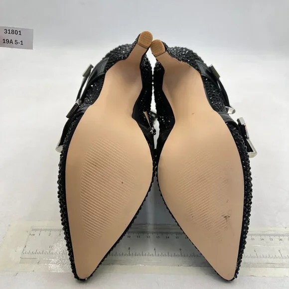 Black Studded Bling Ankle Boot Pointed Toe Crystal Embellished Zipper Shoe - Picture 6 of 7